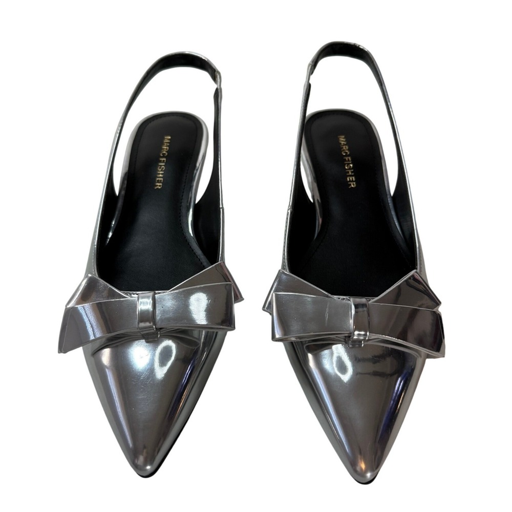 Marc Fisher Kerrey Silver Metallic Bow Slingback Flats Shoes 7.5M NEW